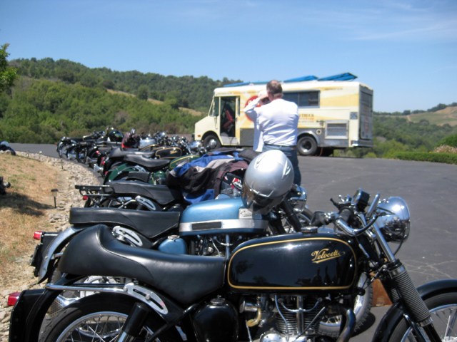 line up of Velocettes after the ride
