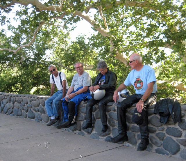 Rick,-Fred,-Shirley-and-Dan-after-a-hot-days-riding Rick, one of the Chase Truck drivers along with Fred, Shirley and Don enjoy the shade