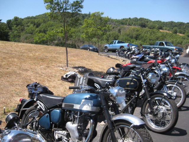 Line up of Velocettes at the end of the day.