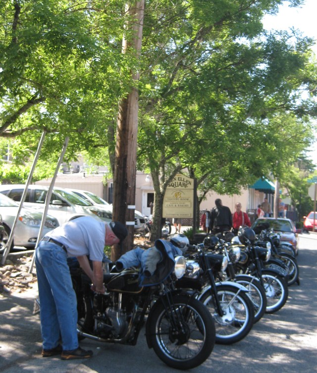 Paul Adams cleans his bike in Glen Ellen