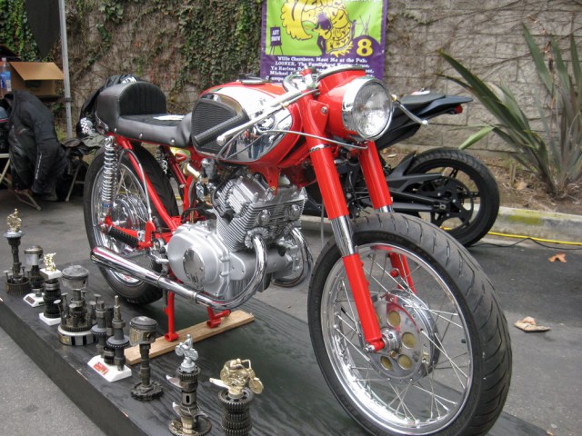 The raffle bike and the trophies