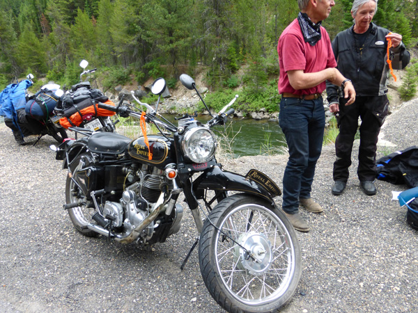 The Royal Enfield wears its orange tape