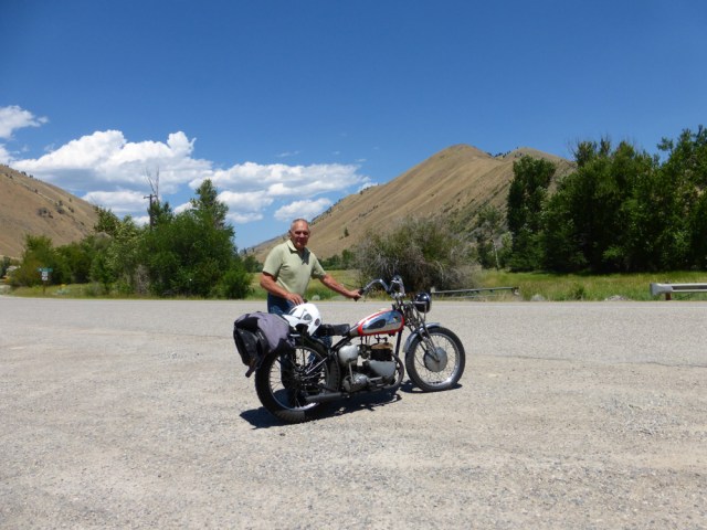 Terry in North Fork.  I wanted to get a video of him starting this bike.  He ran alongside to bump start it.